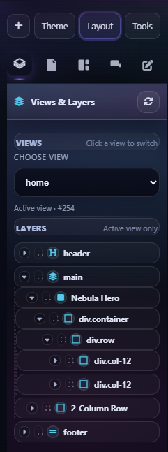 Spixor layers panel enlarged